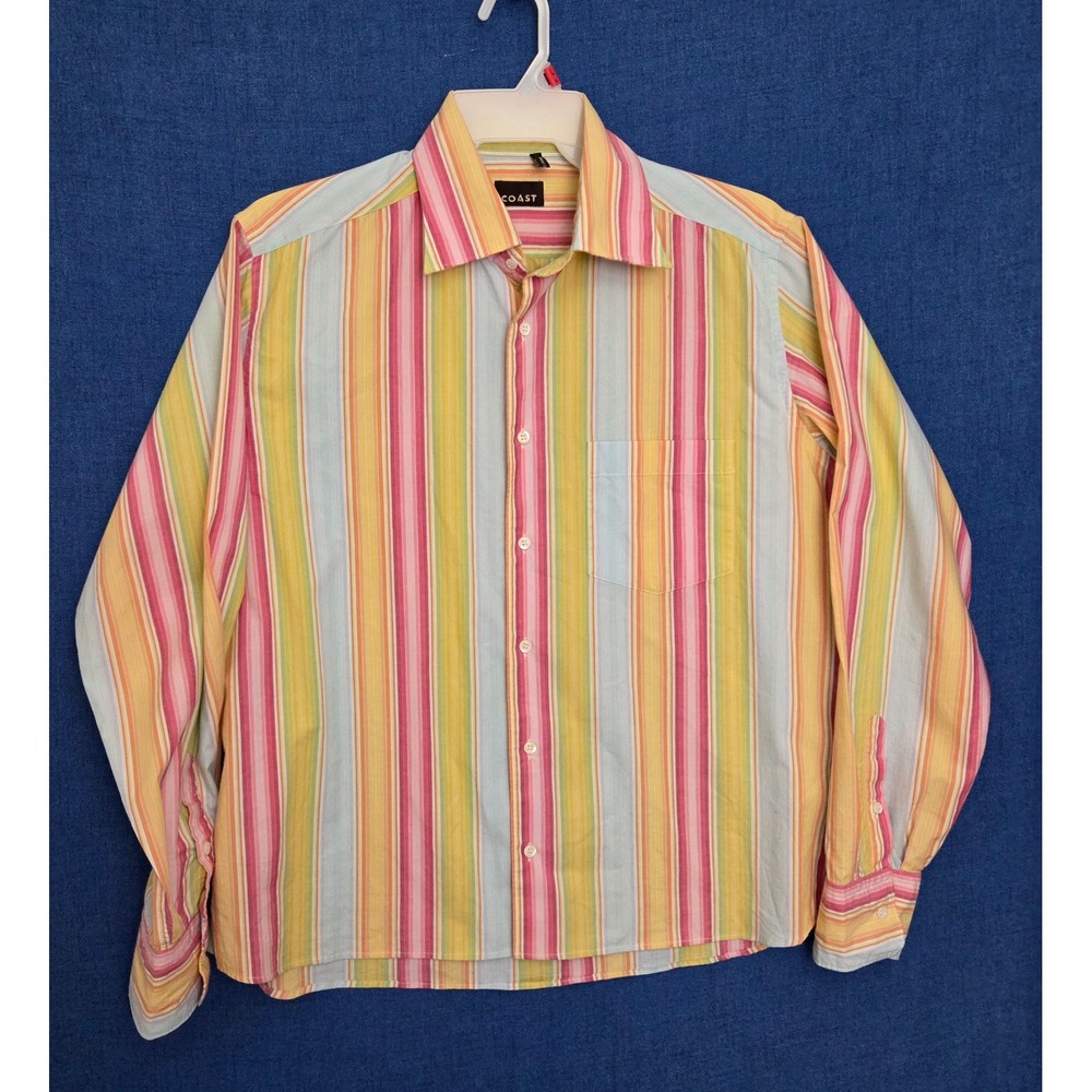 Coast Italy Mens XL Button Down Shirt Multi Color Vertical Stripe Long Sleeve